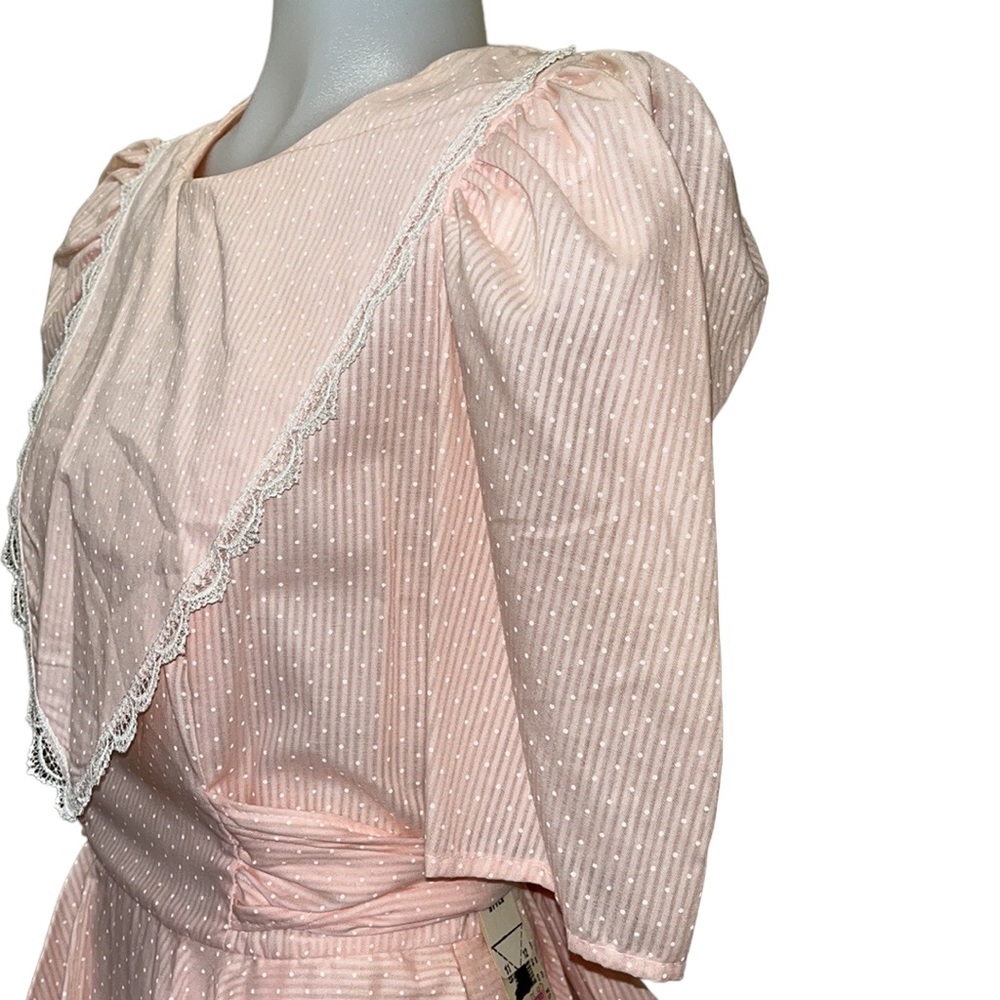 Vtg 80s Cottagecore Pastel Pink~White Polka Dots Dress~SEARS~NWT~11/12